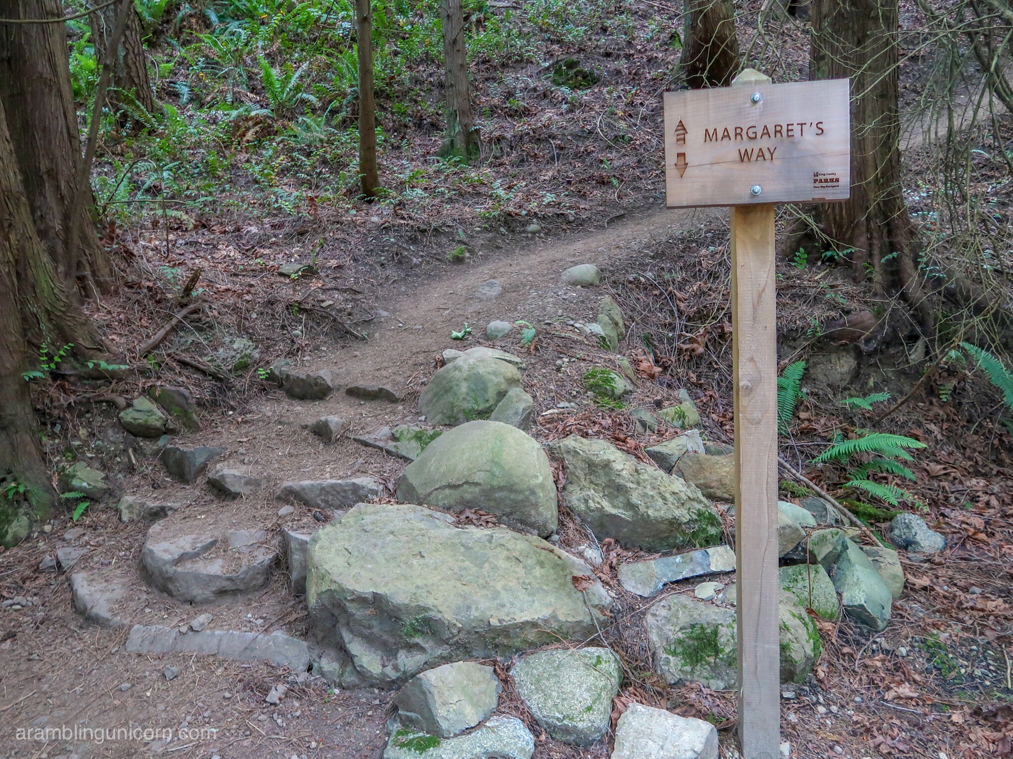 One of the 18 trail signs along Margaret’s Way