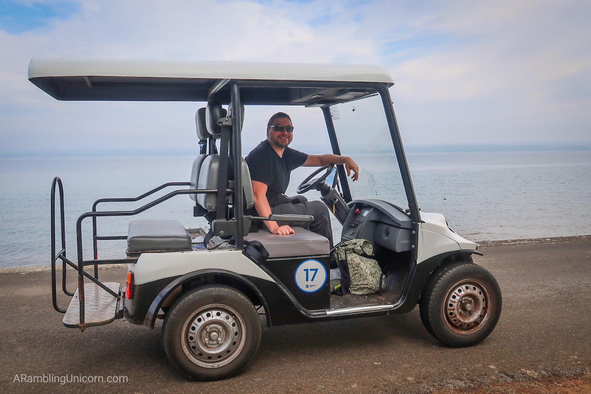 Driving a Brijuni golf cart along the coastline