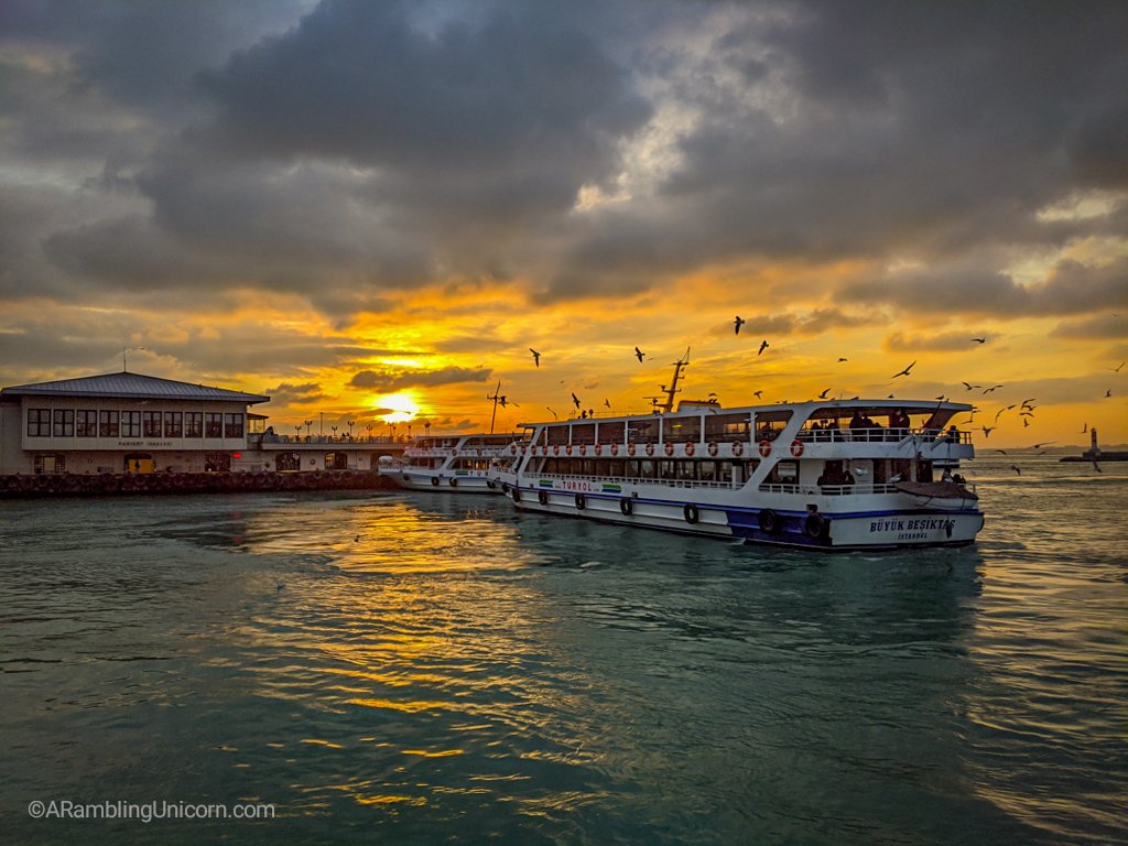 Bosphorus Sunset from the ferry dock in the Kadıköy neighborhood.