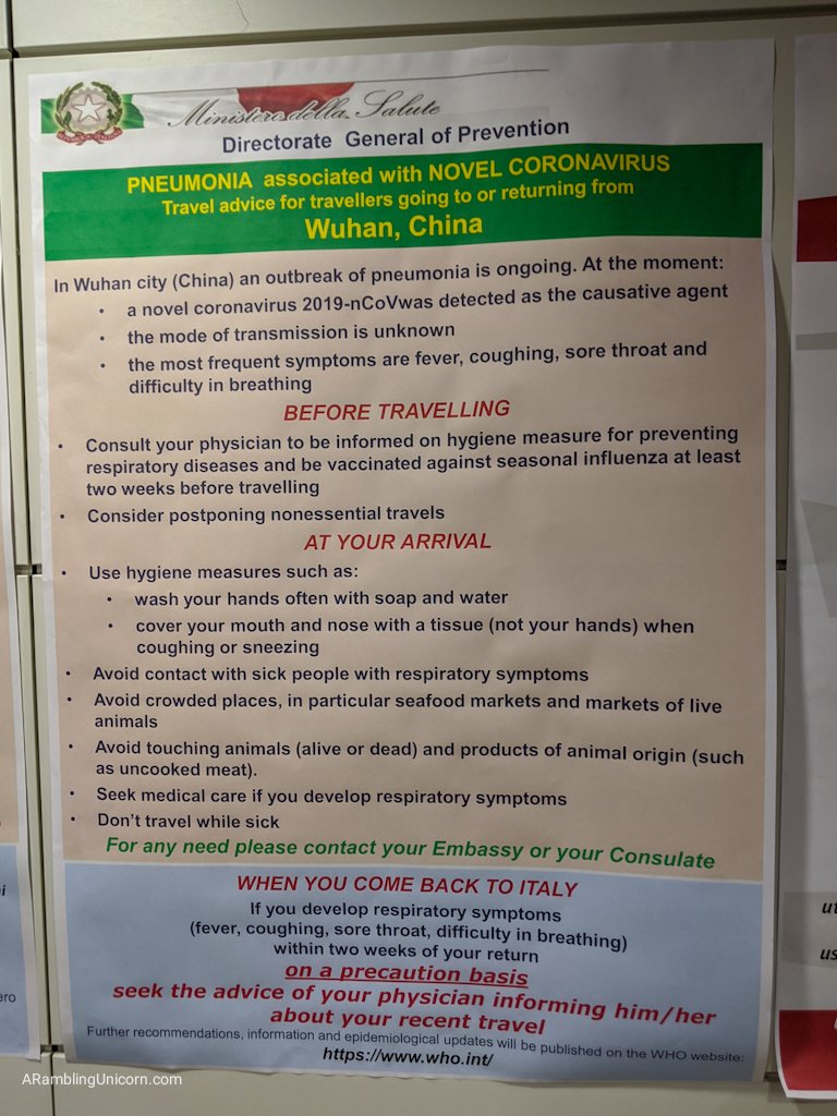  These signs about Coronavirus were posted in the Venice Airport when we arrived on February 10