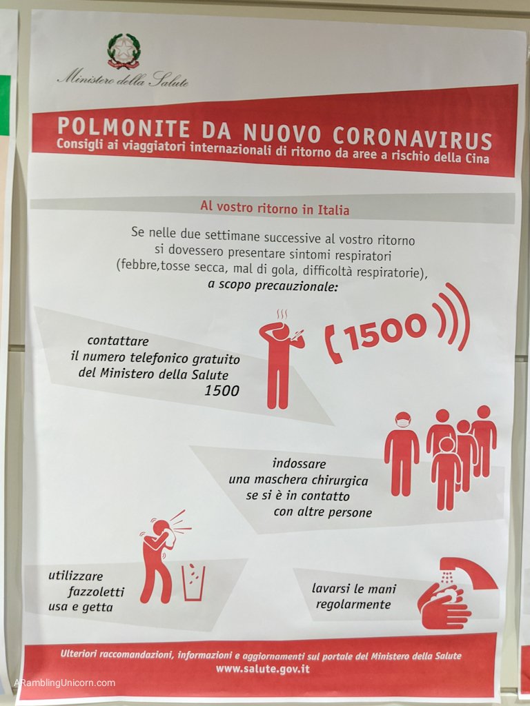  These signs about Coronavirus were posted in the Venice Airport when we arrived on February 10