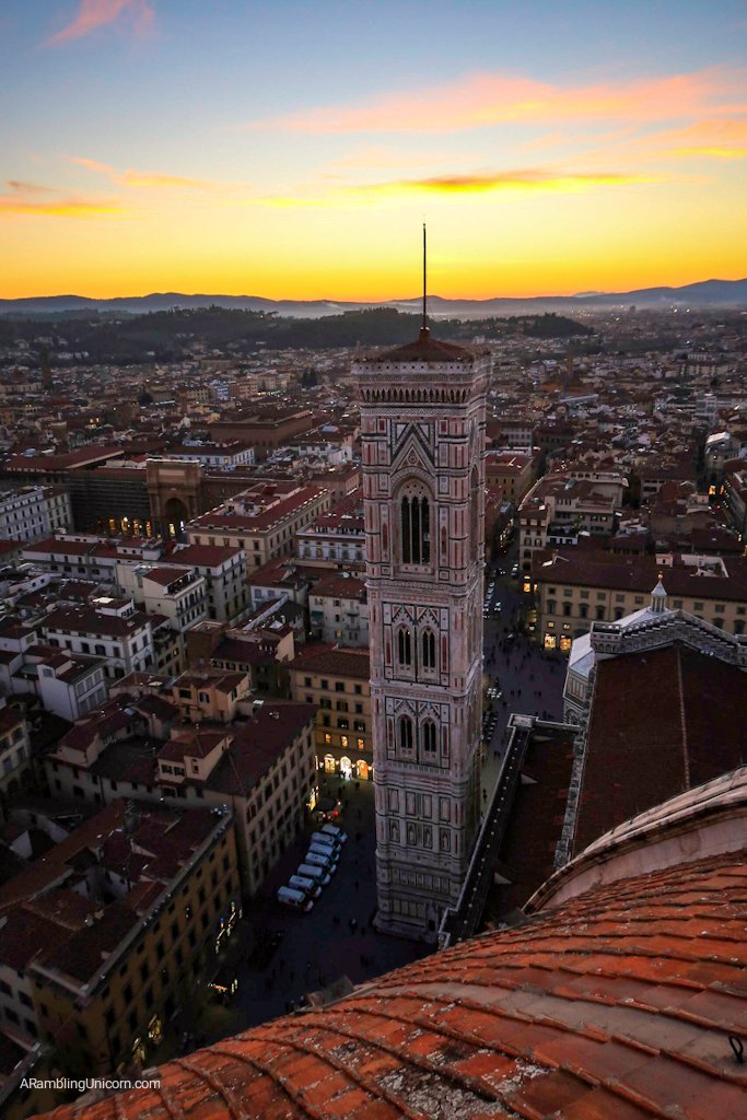 Giotto's Campanile as seen from the Duomo at sunset