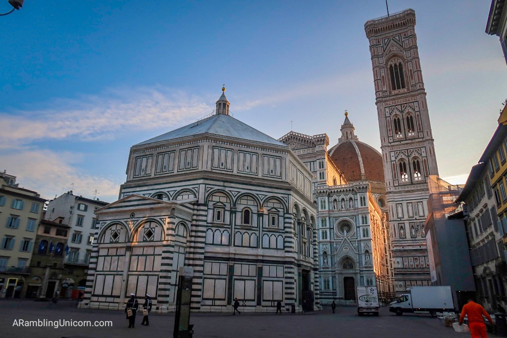 The Baptistery Building in the Florence Cathedral Complex. The Cathedral and Campanile are visible in the background.