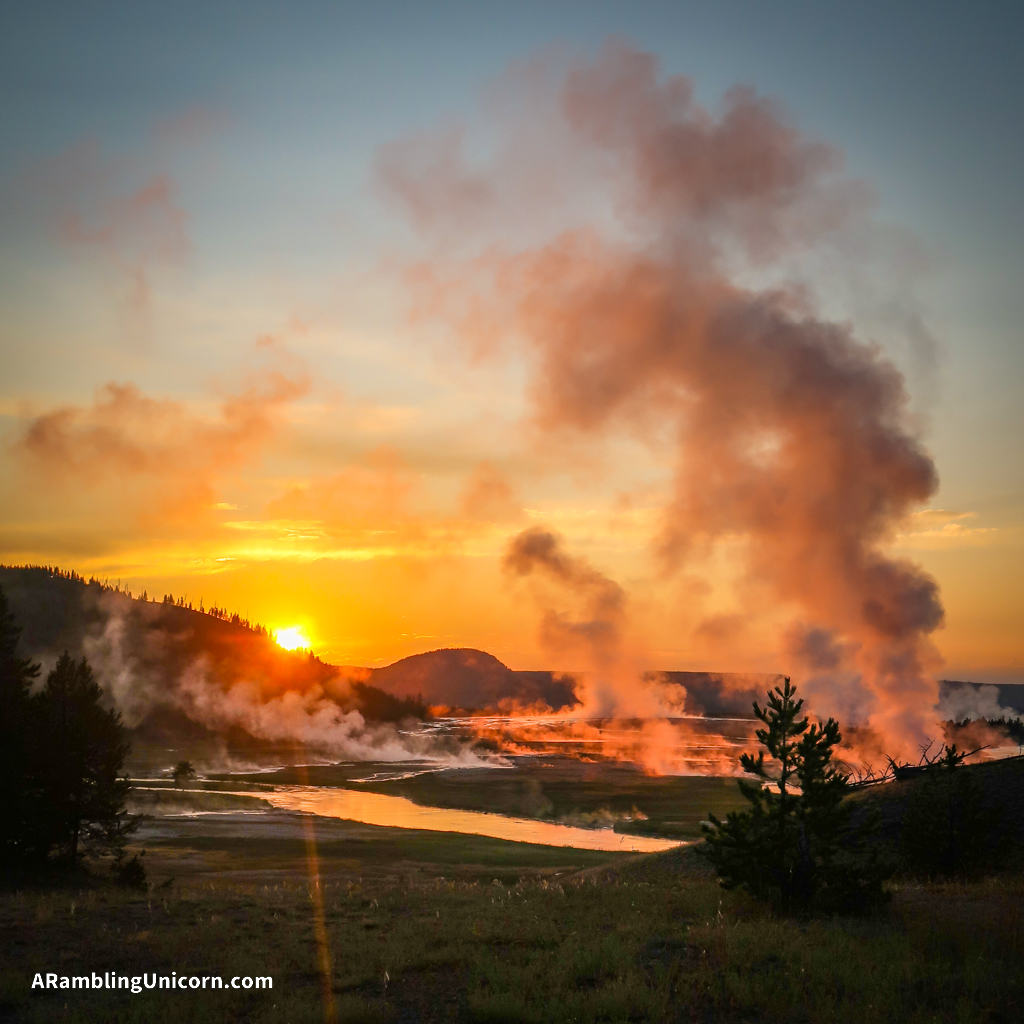 Great America Road Trip Day 20: Sunset at Grand Prismatic Spring