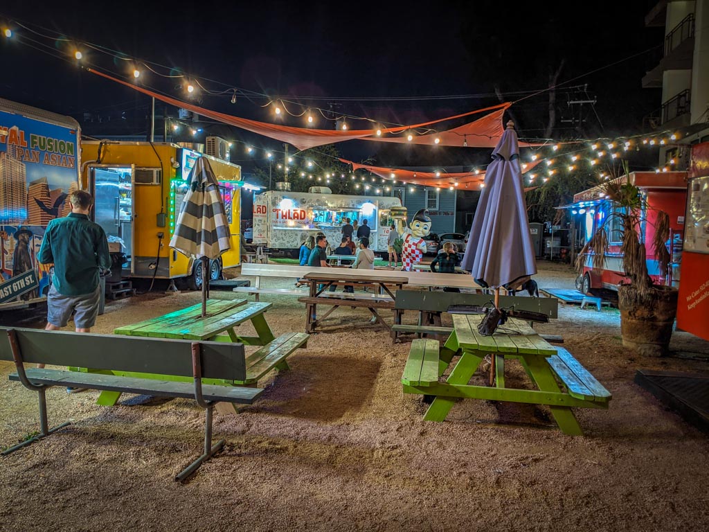 An outdoor food tuck park, one of the many fun things to do in Austin