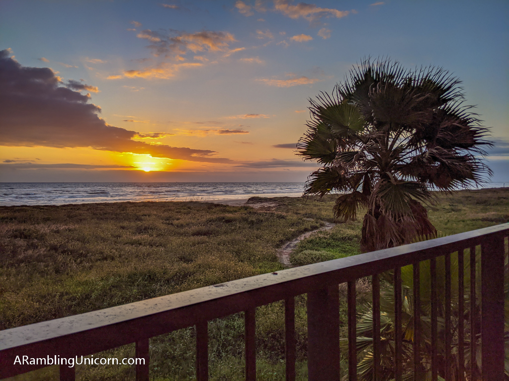 A gorgeous view of sunrise from our condo patio. The epitome of a South Padre Island vacation.