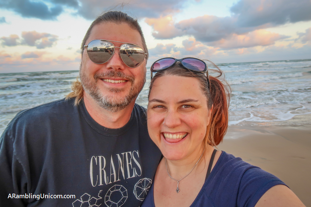 Daniel and I stand on the beach in South Padre Island, Texas
