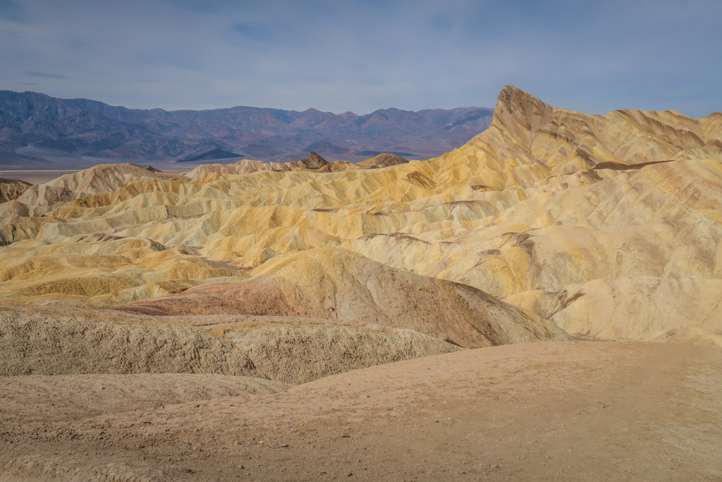 The multi-colored badlands at Zabriskie point