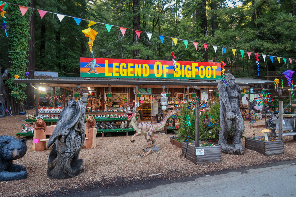The Legend of BigFoot gift shop filled with knickknacks and kitcschy items and a great way to end a Northern California coast road trip