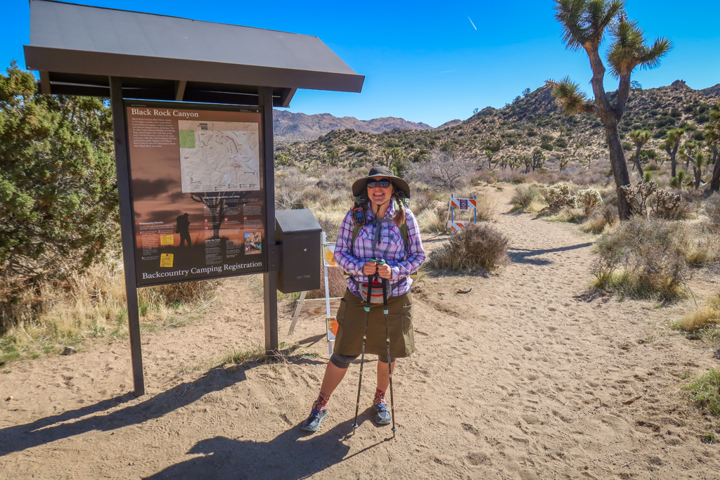 Photo of the author standing at the Black Rock Canyon Trailhead at the beginning of the California Riding and Hiking Trail 