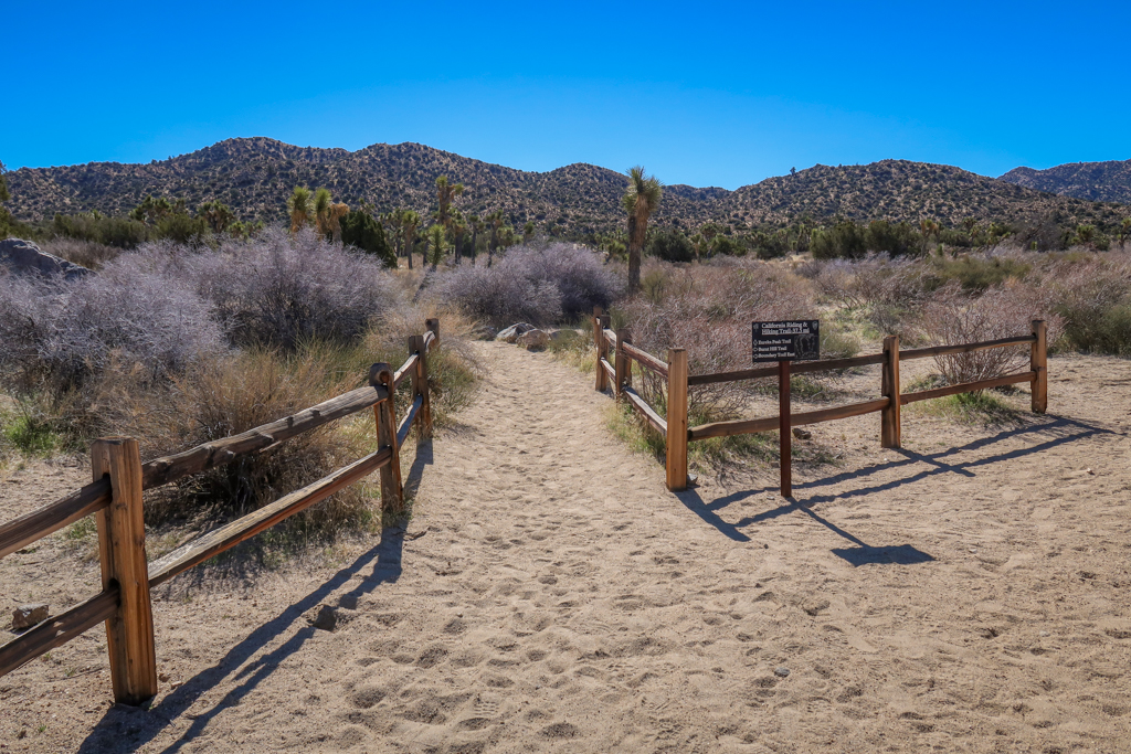 Trail junction with the California Riding &amp; Hiking Trail and the Black Rock Trail, including a trail sign 
