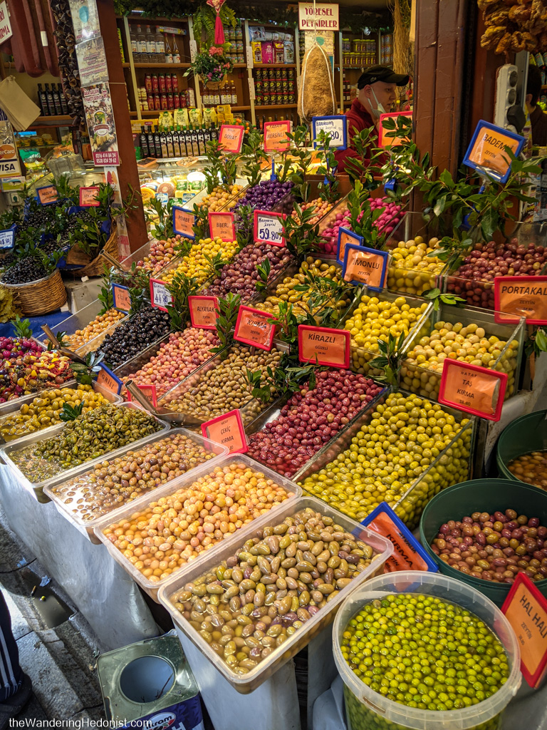 An olive stand at the Kadikoy Market, one of the most popular things to do on the Asian side of Istanbul