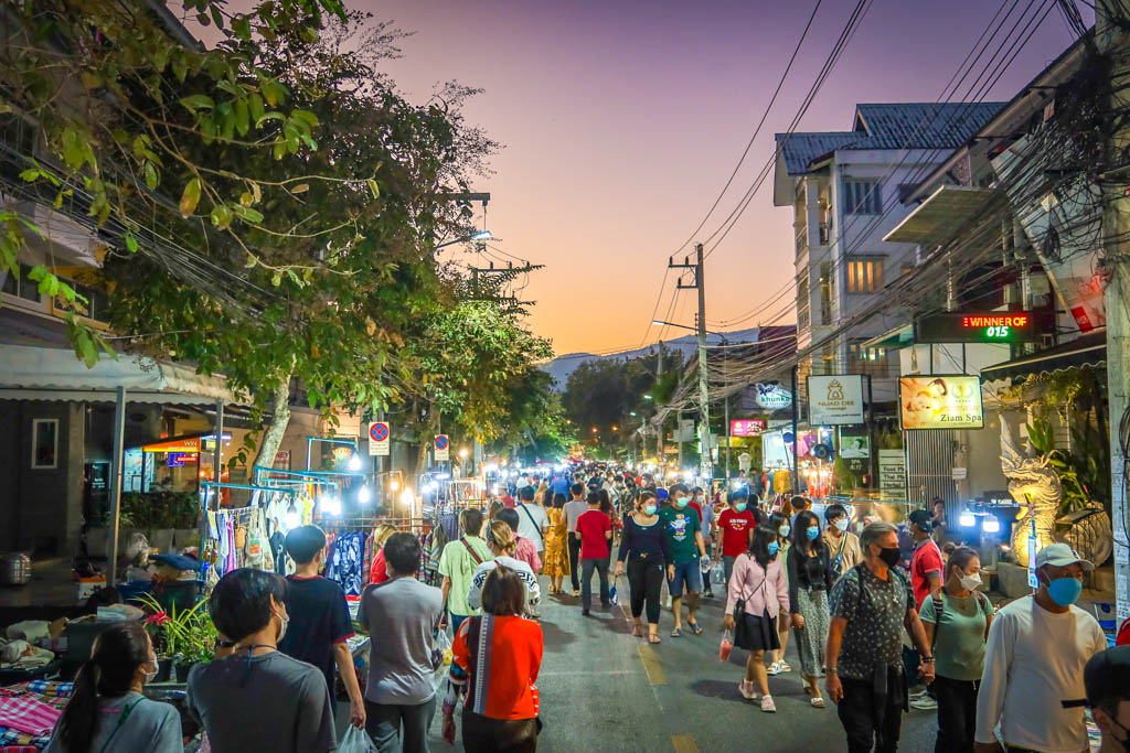 Chiang Mai Sunday Market at dusk, one of the best Chiang Mai markets